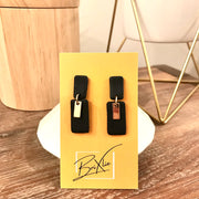 Double Rectangle Dangles - Black with Gold Charm